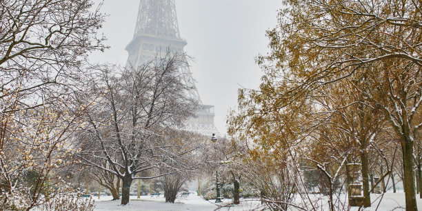 在大雪天的埃菲尔铁塔的风景图片下载