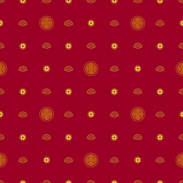 矢量无缝图案，配以中式的金色装饰。图片下载