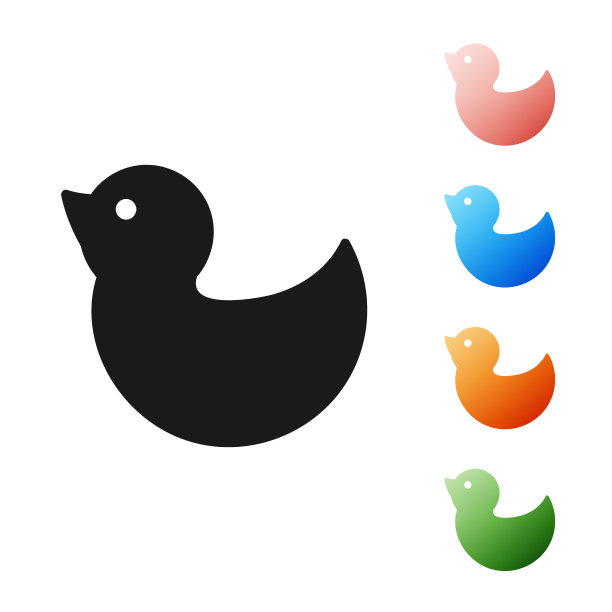 黑色橡皮鸭图标孤立在白色背景。设置图标丰富多彩。矢量图图片下载