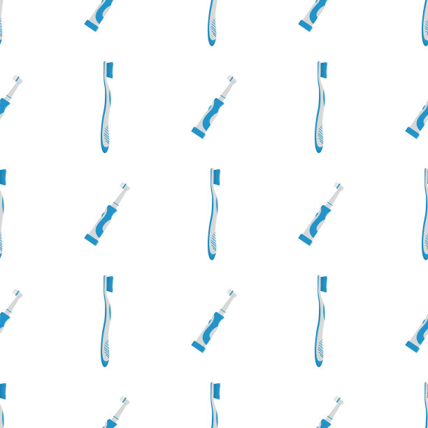 无缝模式与牙刷蓝色卡通孤立在白色背景。保护牙齿，口腔护理，牙齿健康的理念。矢量插图设计，网，包装纸，织物。图片下载