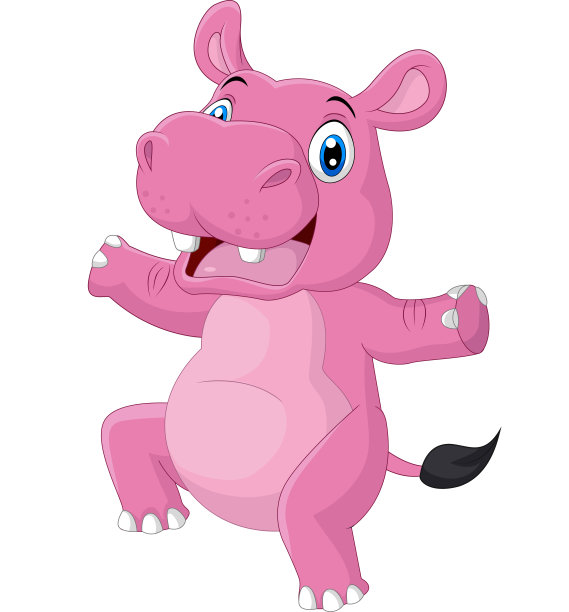 卡通快乐的河马在白色的背景上跳舞图片下载