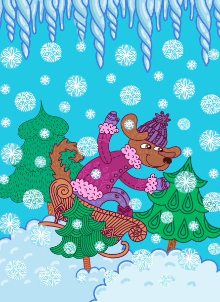 雪橇上的狗。矢量图图片下载