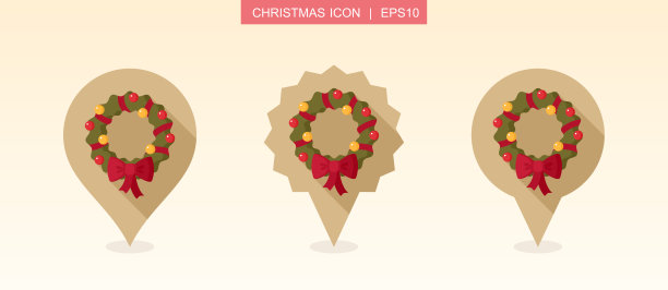 圣诞花环别针地图图标。圣诞节的标志图片下载