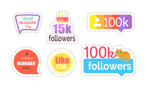 关注者和小猫在丝带横幅集向量图片下载