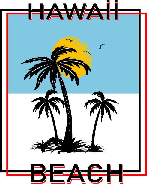 时尚t恤印花为纺织夏威夷海滩设计文字图案图片下载