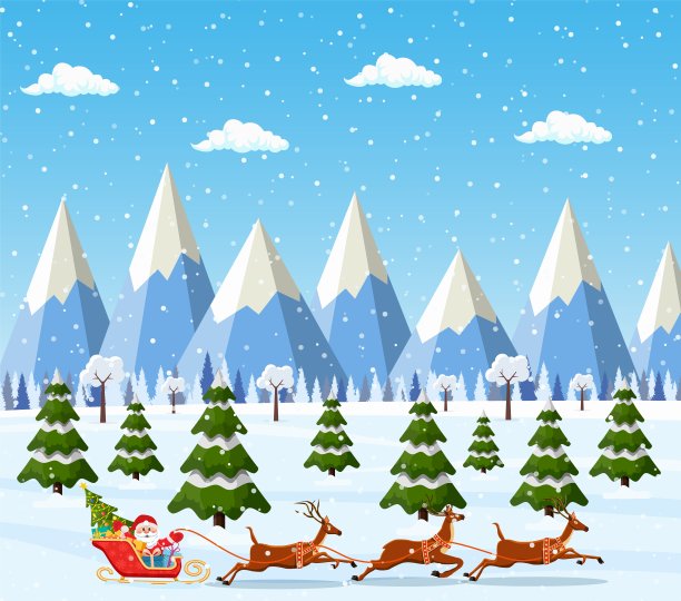 雪地上圣诞老人和驯鹿的插画图片下载