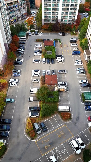 从高处俯瞰的停车场。图片下载