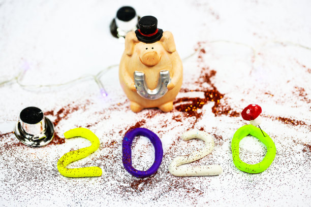 2020搞笑猪，闪闪发光的背景，西尔维斯特的背景图片下载