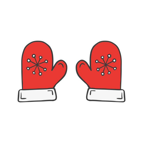 圣诞暖手套与雪花涂鸦素描风格。图片下载