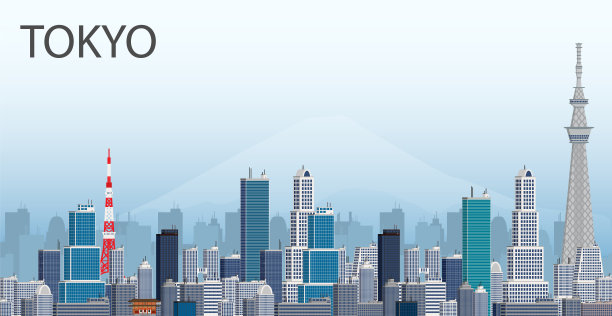 东京白天的天际线插图。向量。图片下载