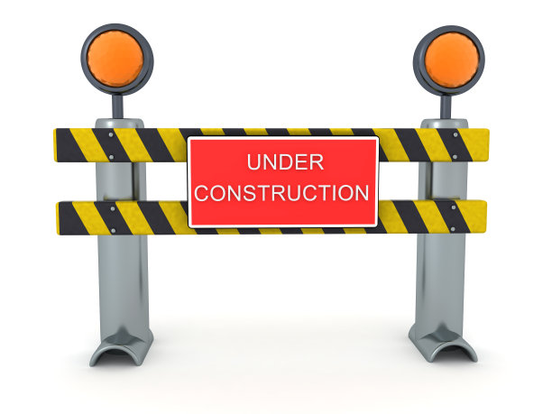 3D路障上有正在施工的标志图片下载