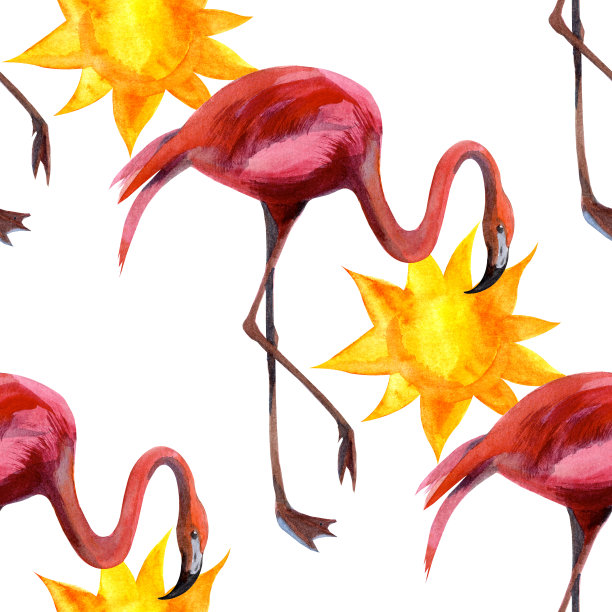水彩无缝图案与火烈鸟手绘装饰背景。印刷纺织品，布料，墙纸，剪贴簿图片下载