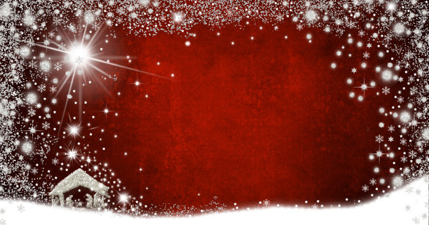 耶稣诞生场景的贺卡，抽象的手绘耶稣诞生场景与银光在红纸上图片下载