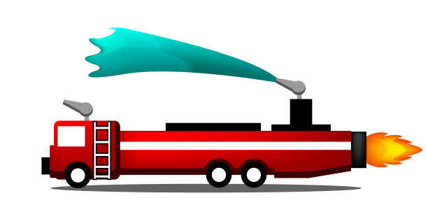 大型消防车向右行驶，后面有火箭和梯子图片下载
