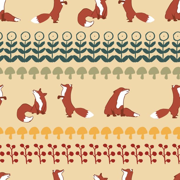可爱的狐狸蘑菇留下无缝图案。图片下载