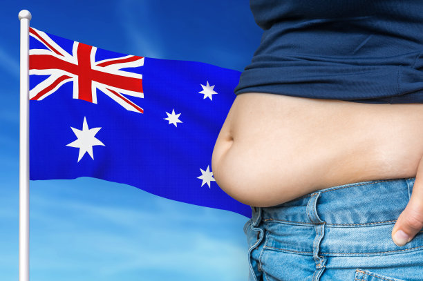 澳大利亚的肥胖问题。背景是超重女性。图片下载