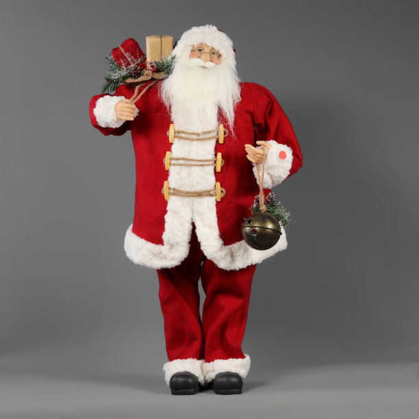 真人大小的卡通圣诞老人/圣诞老人，白胡子，冬季展示库存照片图片下载