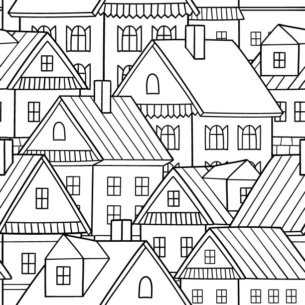 无缝矢量图案与各种卡通屋。图片下载