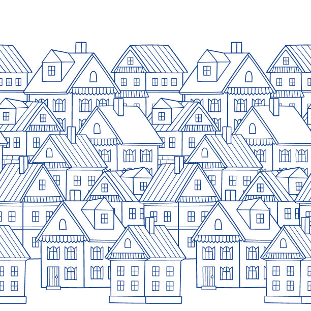 无缝矢量图案与各种卡通屋。图片下载