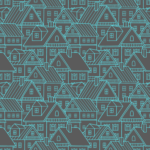 无缝矢量图案与各种卡通屋。图片下载