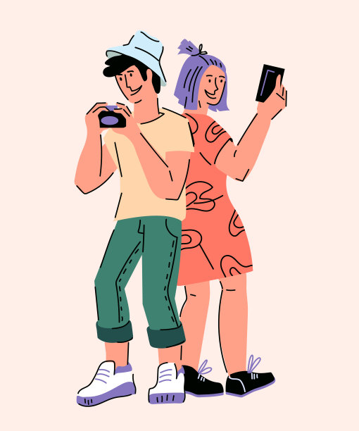 游客人物用小工具旅行和拍照，矢量隔离图片下载