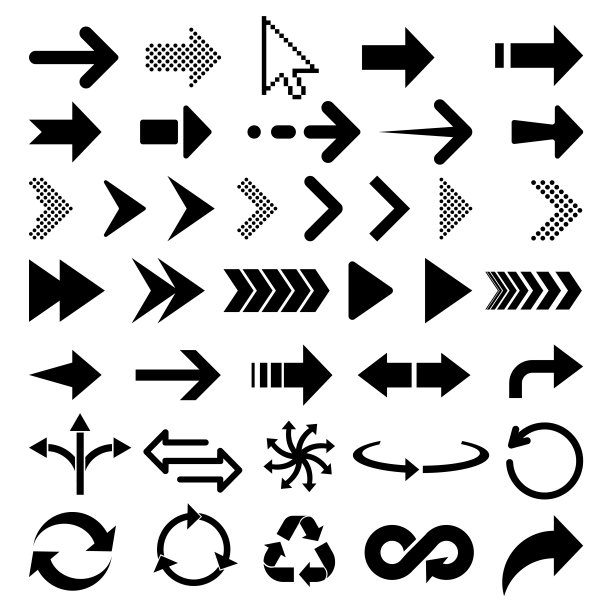 箭头图标。一组大的矢量平面箭头。概念箭头的集合孤立在白色背景上。矢量插图。图片下载