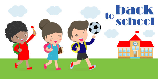 回到学校，孩子上学，教育理念，孩子上学，广告宣传册模板，你的文字，卡通快乐的孩子，儿童和框架，矢量插图。图片下载