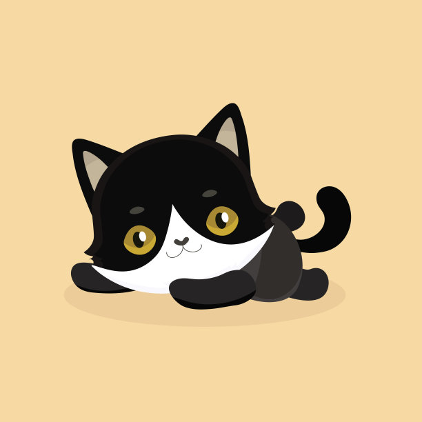 可爱的大眼睛卡通黑猫。矢量素材插画图片下载