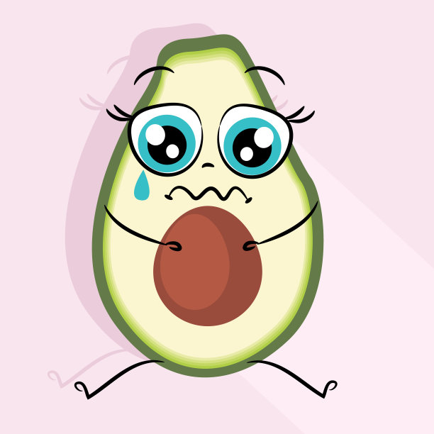 卡通人物牛油果的矢量图像，表情滑稽的牛油果，牛油果贴纸图片下载