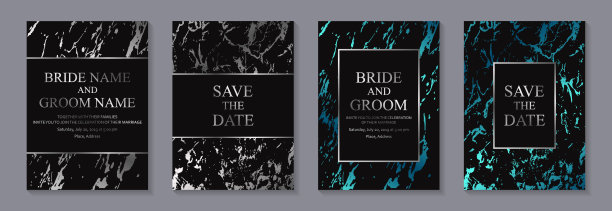 一套现代几何豪华婚礼邀请设计或名片模板的商务或演示或问候。图片下载