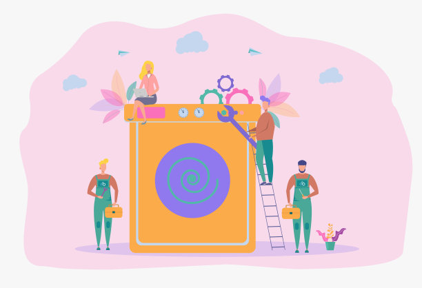 家电、洗衣机的维修服务。页眉,页脚模板。色彩斑斓的矢量图图片下载