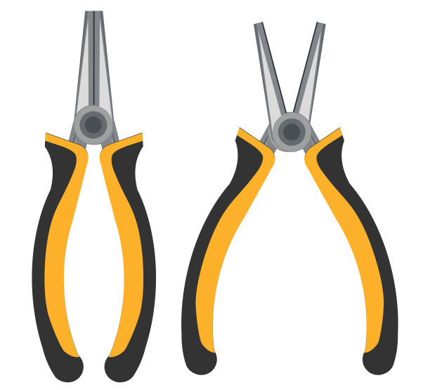 一套钳和钳子。向量。工具的主人，细木工，锁匠，建筑工。普遍的工具。工作台。工具箱。压缩工具，夹具，活动扳手。修复和创造。插图。孤立。图片下载