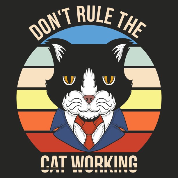 猫工作复古矢量插图图片下载