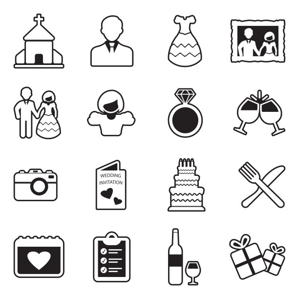 婚礼的图标。线条与填充设计。矢量插图。图片下载