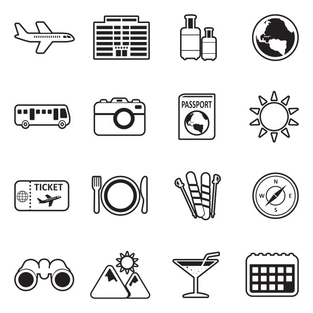 旅行图标。线条与填充设计。矢量插图。图片下载