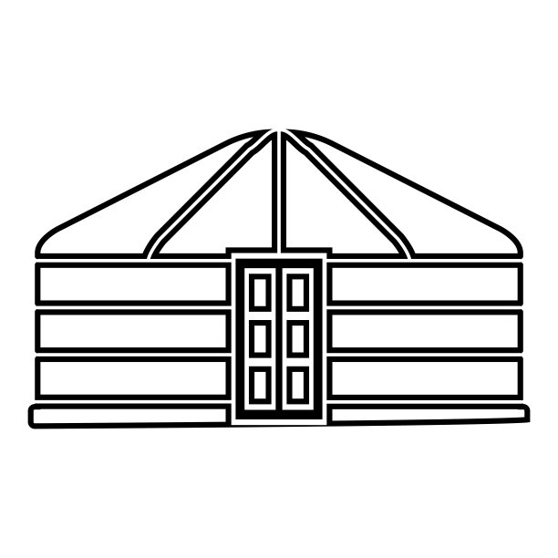 游牧民族的蒙古包便携式框架住所与门蒙古帐篷覆盖建筑图标轮廓黑色矢量插图平面风格的形象图片下载