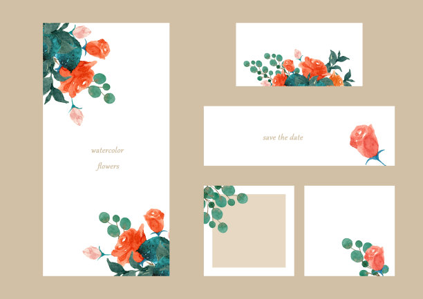 水彩玫瑰，旗帜和框架图片下载