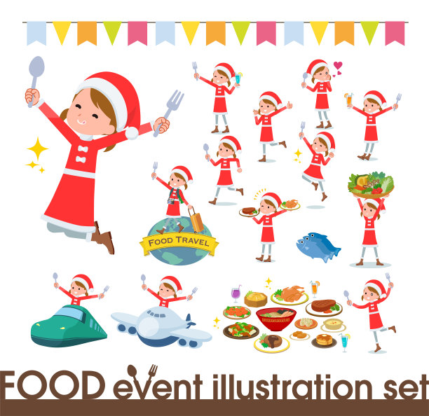 扁平型圣诞老人女孩食品节图片下载