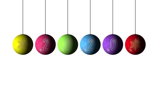 一套圣诞和新年彩球与金色雪花和文字2020。在白色背景上。圣诞快乐，恭贺新禧图片下载