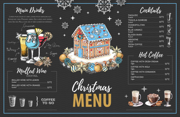 圣诞菜单设计与甜姜饼屋和圣诞装饰图片下载
