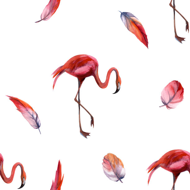 水彩无缝图案与火烈鸟手绘装饰背景。印刷纺织品，布料，墙纸，剪贴簿图片下载