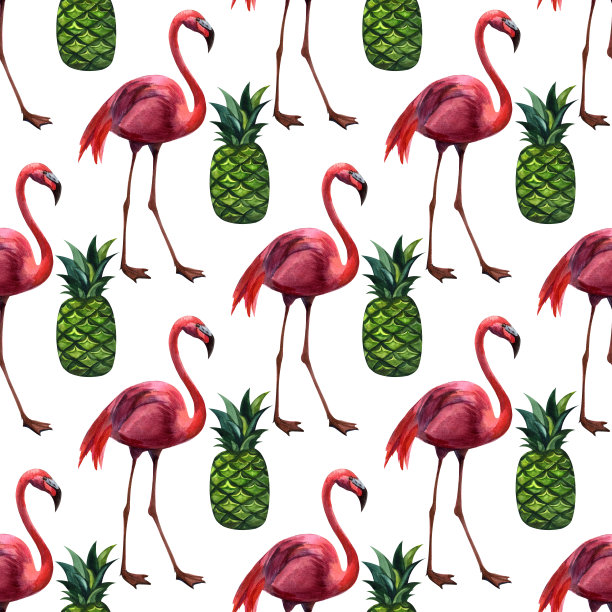 水彩无缝图案与火烈鸟手绘装饰背景。印刷纺织品，布料，墙纸，剪贴簿图片下载