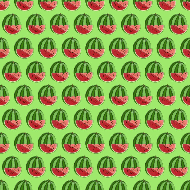 无缝图案与卡通西瓜在绿色的背景图片下载