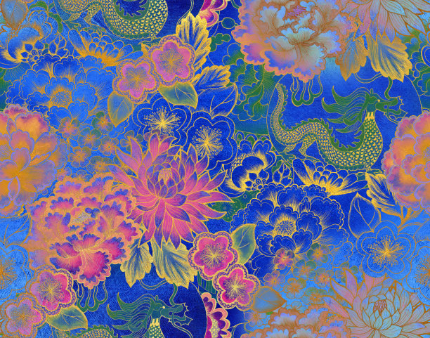 亚洲无缝图案有日本鲤鱼、中国樱花、东方扇日本花灯。用亚洲传统符号绘制水彩插图图片下载