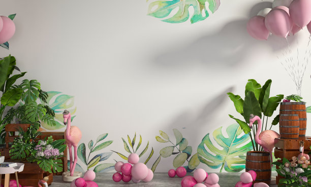 3d渲染圣诞气球。粉色餐桌装饰图片下载