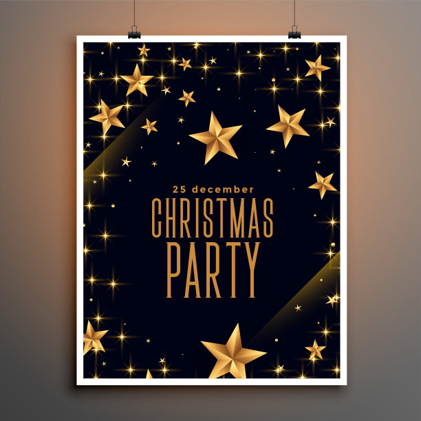 黑色和金色星星圣诞派对传单设计图片下载