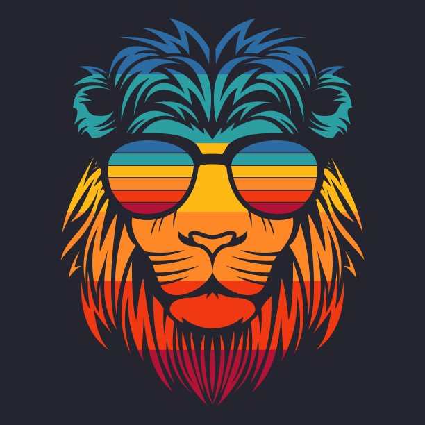 狮子头复古眼镜矢量插图图片下载