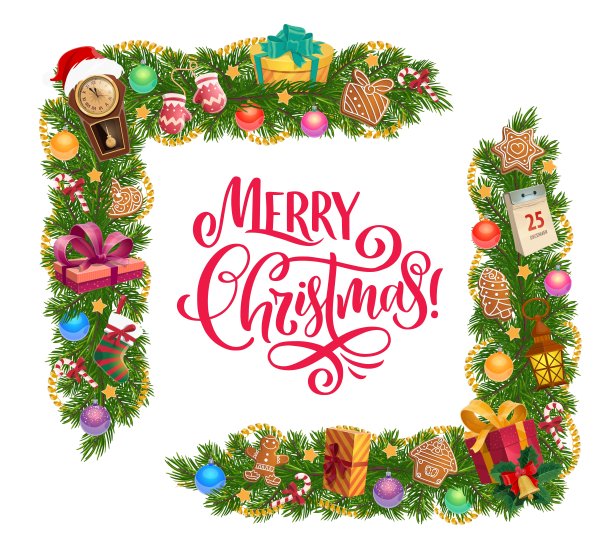 圣诞礼物和圣诞树花环相框的角落图片下载