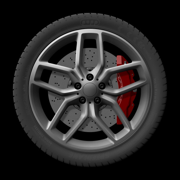 带轮胎、轮辋、制动器和卡钳的合金轮毂插图图片下载