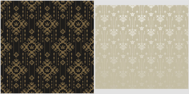 的背景、模式。两张复古风格的现代背景图片。无缝向量背景。组模式。图像中的颜色:黑色，灰色，银色，金色。矢量图图片下载